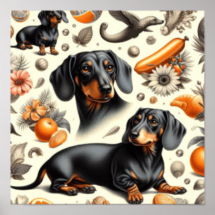 Cute Dachshund Pattern Poster