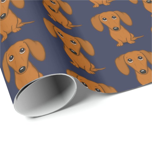 Cute Dachshund Pattern | Red Wiener Dogs Wrapping Paper (Roll Corner)