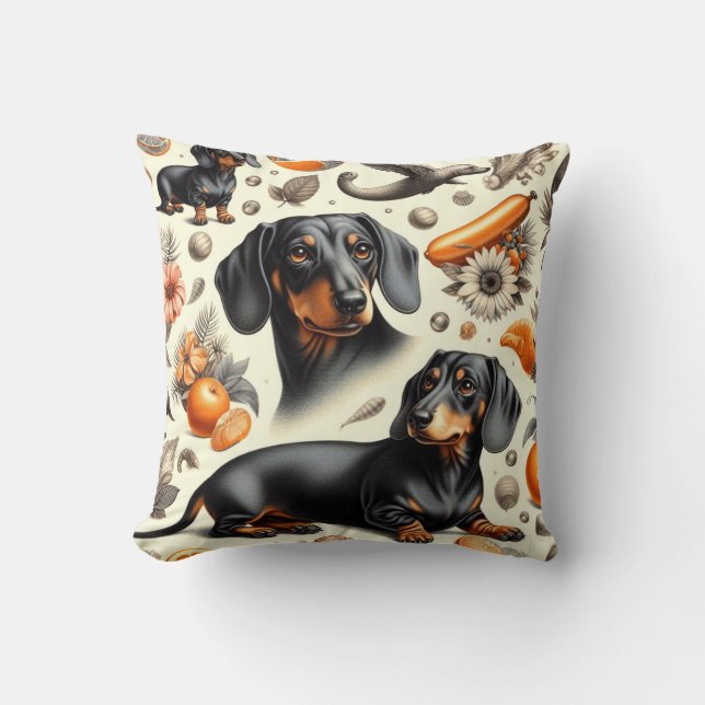 Cute Dachshund Pattern Throw Pillow (Front)
