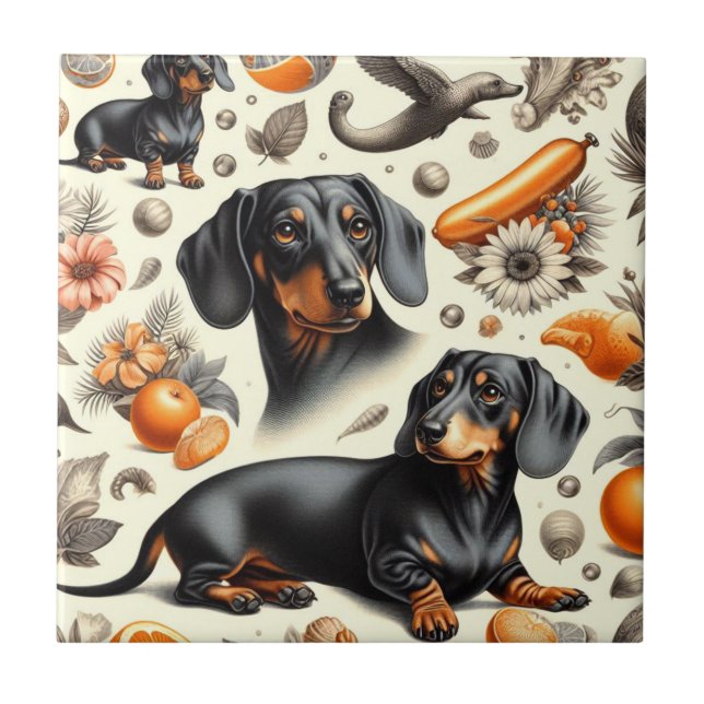 Cute Dachshund Pattern Tile (Front)