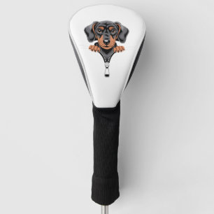 Cute Dachshund Peeking Out of Zipper Illustration Golf Head Cover