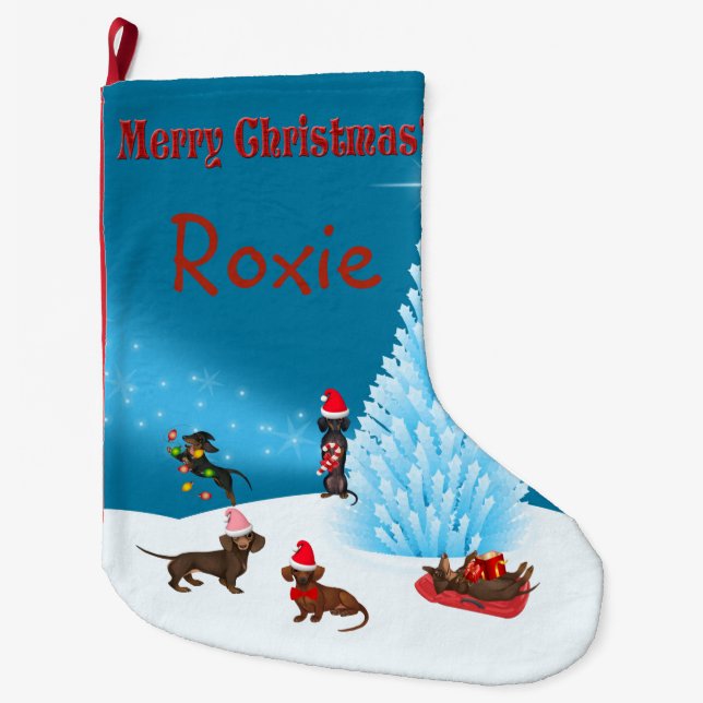 Cute Dachshund Personalized Christmas Stocking (Front)