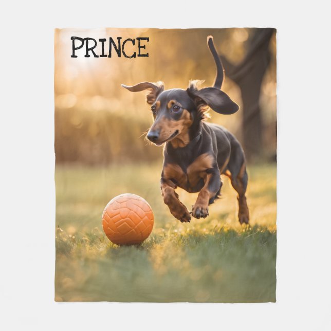 Cute Dachshund Personalized Fleece Blanket (Front)