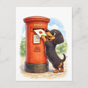 Cute Dachshund Posting Letter Illustration Postcard
