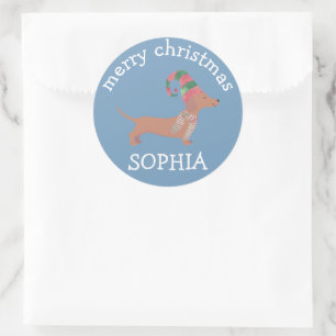 Cute Dachshund puppies dog lover Merry Christmas Classic Round Sticker