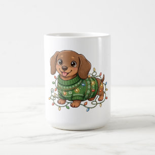 Cute Dachshund Puppy Christmas Sweater Lights Mug