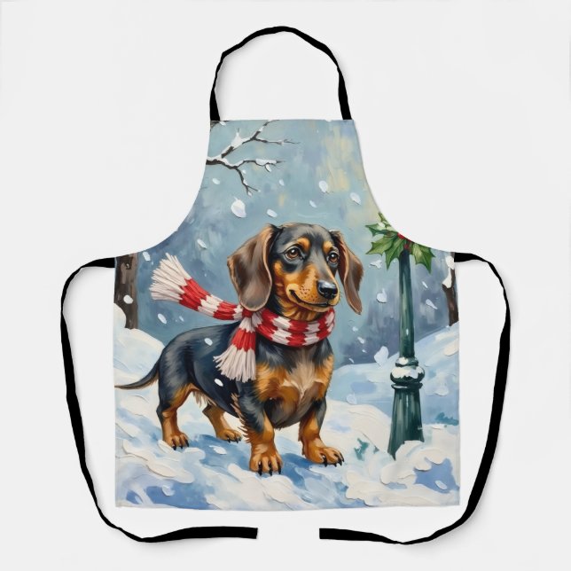 Cute Dachshund Puppy Cozy Winter Scarf Art Apron (Front)