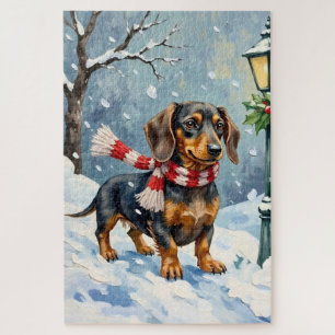 Cute Dachshund Puppy Cozy Winter Scarf Art Jigsaw Puzzle