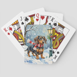 Cute Dachshund Puppy Cozy Winter Scarf Art Playing Cards