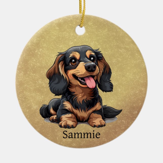 Cute Dachshund Puppy Dog Custom Ornament (Front)