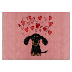 Cute Dachshund Puppy with Valentine Hearts Cutting Board