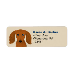 Cute Dachshund Return Address   Red Long Haired