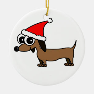 Cute Dachshund Santa Hat - Customizable! Ceramic Ornament
