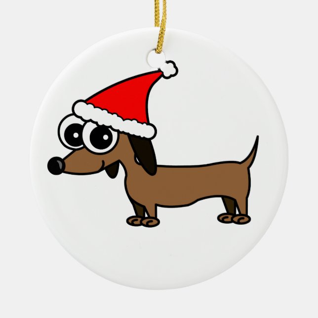 Cute Dachshund Santa Hat - Customizable! Ceramic Ornament (Front)