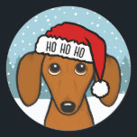Cute Dachshund Santa Wiener Dog Christmas Classic Round Sticker<br><div class="desc">Spread holiday cheer with this adorable Christmas dachshund sticker! The sticker features a cute Doxie wearing a bright red Santa hat with white trim. HO HO HO can be personalized with name or other text. These peel-and-stick stickers can be used to seal envelopes or packages for the holidays in a...</div>