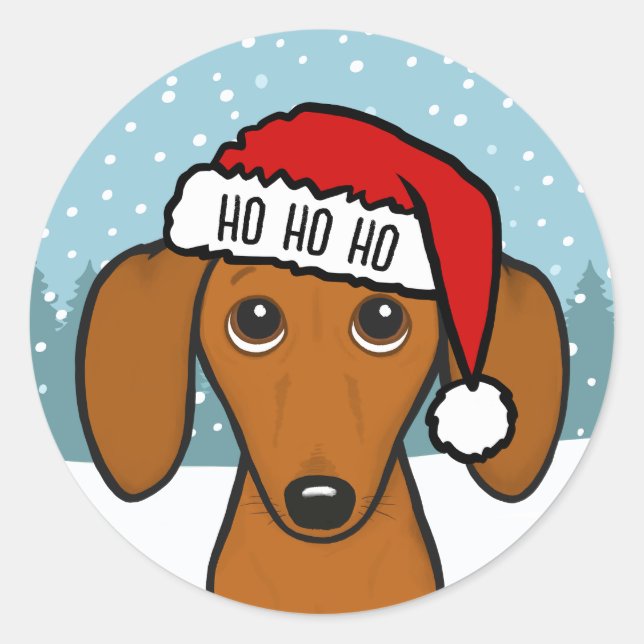 Cute Dachshund Santa Wiener Dog Christmas Classic Round Sticker (Front)