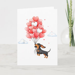 Cute Dachshund Valentine Heart Balloon Dog Lover  Card