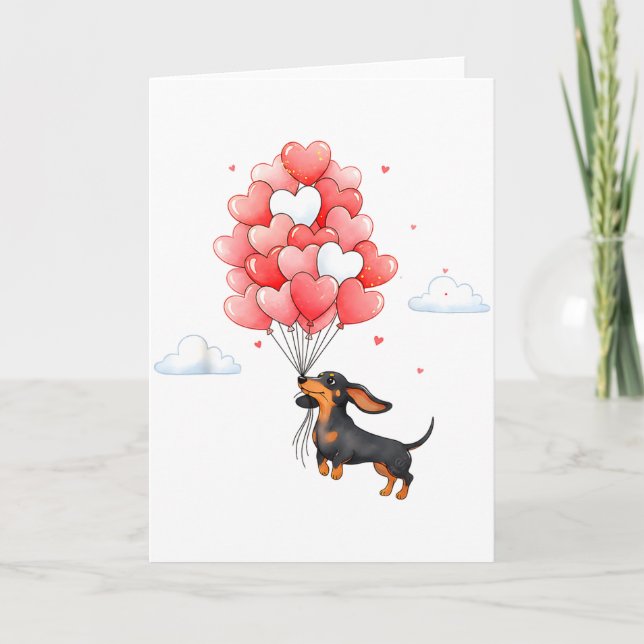 Cute Dachshund Valentine Heart Balloon Dog Lover  Card (Front)