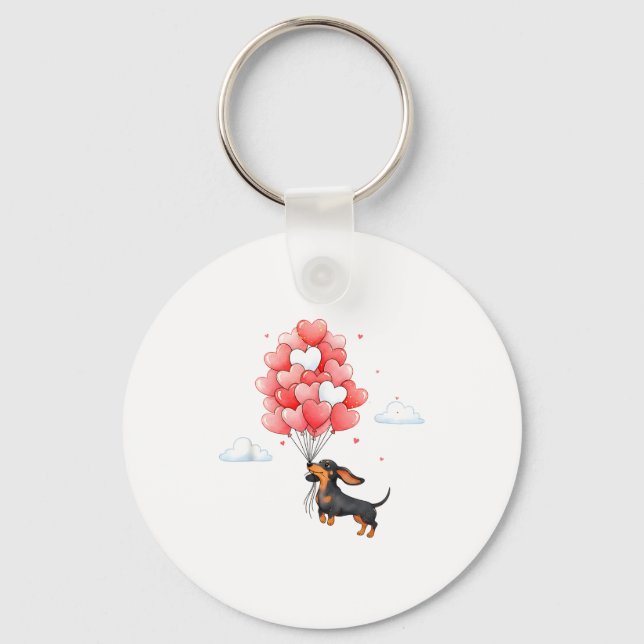 Cute Dachshund Valentine Heart Balloon Dog Lover  Keychain (Front)