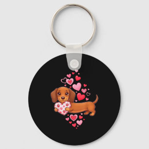 Cute Dachshund Valentine Heart Funny Dachshund Pup Keychain