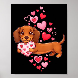 Cute Dachshund Valentine Heart Funny Dachshund Pup Poster