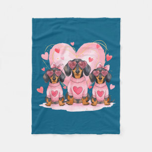 Cute Dachshund Valentine Heart Puppy Love Dog Roma Fleece Blanket
