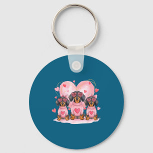 Cute Dachshund Valentine Heart Puppy Love Dog Roma Keychain