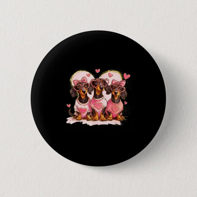 Cute Dachshund Valentines Heart Dog Lover Men Wome 2 Inch Round Button (Front)