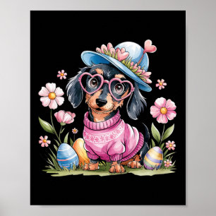 Cute Dachshund Weiner Dog Floral Eggs Easter Day D Poster