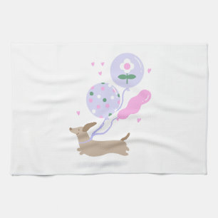 Cute Dachshund Weiner Dog Lover Party Pink Kitchen Towel