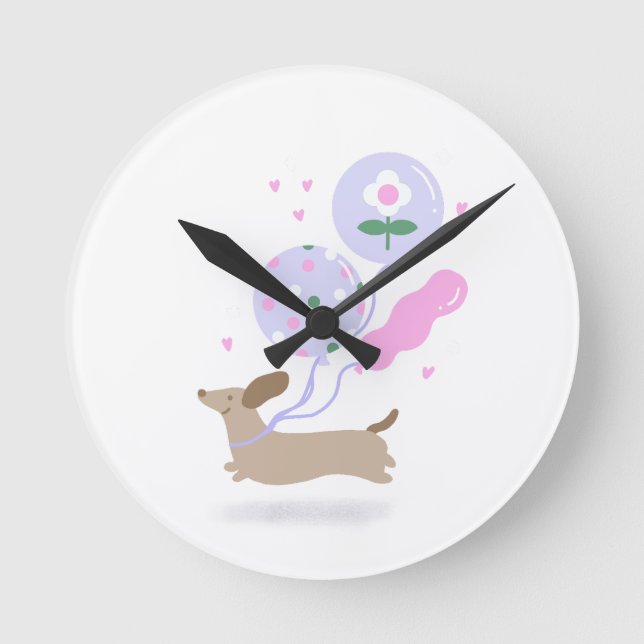 Cute Dachshund Weiner Dog Lover Party Pink Round Clock (Front)