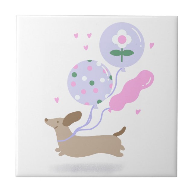 Cute Dachshund Weiner Dog Lover Party Pink Tile (Front)