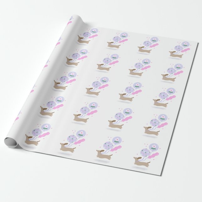 Cute Dachshund Weiner Dog Lover Party Pink Wrapping Paper (Unrolled)