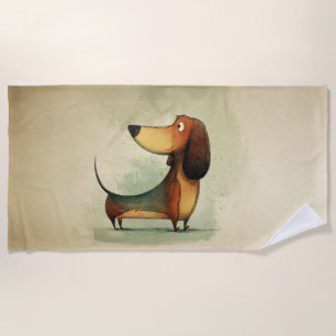 Cute Dachshund – Whimsical Dog Illustration Beach Towel