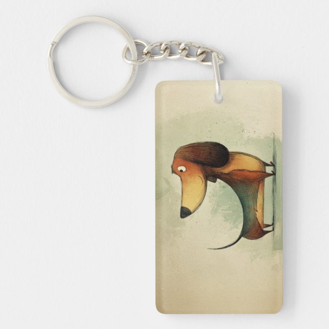Cute Dachshund – Whimsical Dog Illustration Keychain (Front)