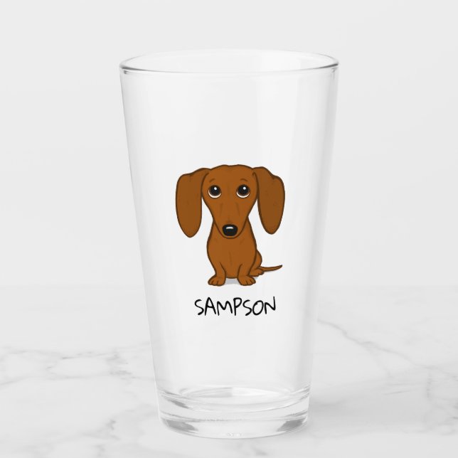 Cute Dachshund | Wiener Dog Cartoon Personalized Glass (Front)