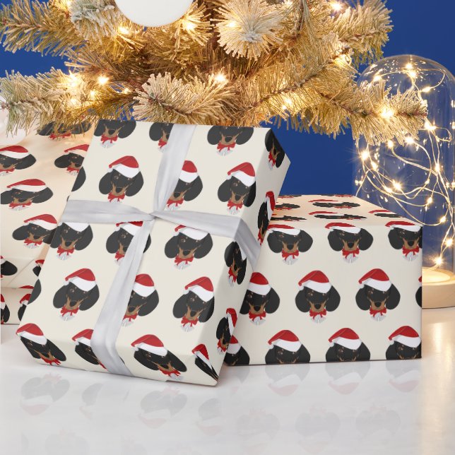 Cute Dachshund with a Santa Hat Pattern Christmas Wrapping Paper (Holidays)