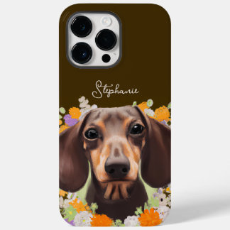 Cute Dachshund with Flowers And Name Doxie  Case-Mate iPhone 14 Pro Max Case