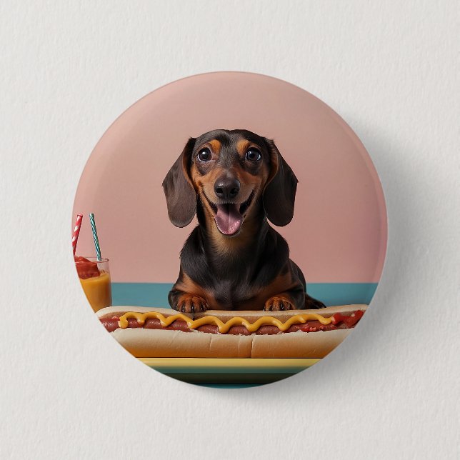 Cute Dachshund With Hot Dog 2 Inch Round Button (Front)