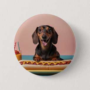 Cute Dachshund With Hot Dog 2 Inch Round Button