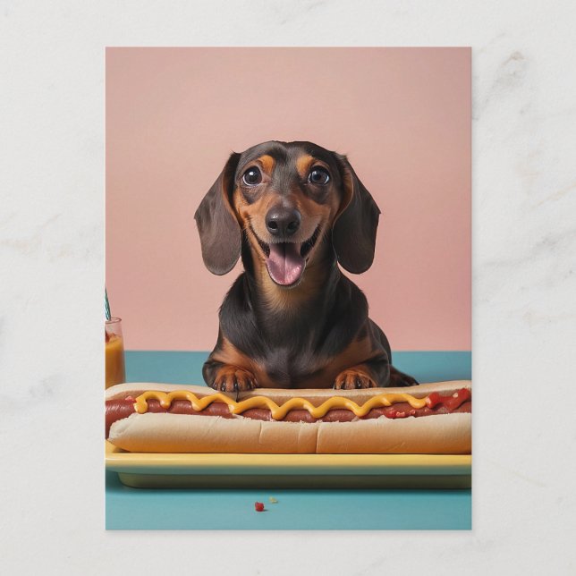 Cute Dachshund With Hot Dog Postcard (Front)