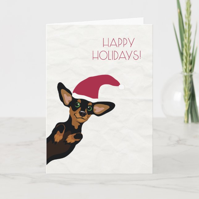 Cute Dachshund with Santa hat holiday card (Front)
