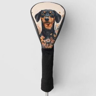 Cute Dachshund with Wildflowers Painting Golf Head Cover