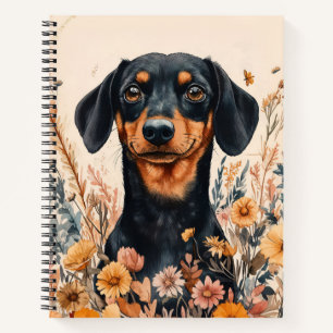 Cute Dachshund with Wildflowers Painting Notebook