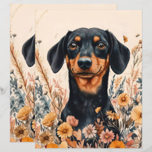 Cute Dachshund with Wildflowers Scrapbook Paper