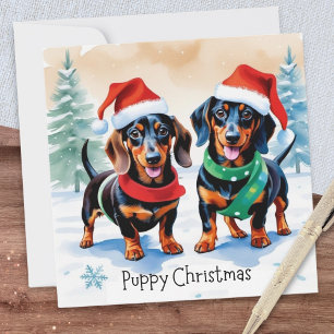Cute Dachshunds Funny Dog Doxie Puppy Christmas Holiday Card