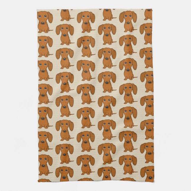 Cute Dachshunds Pattern Kitchen Towel (Vertical)