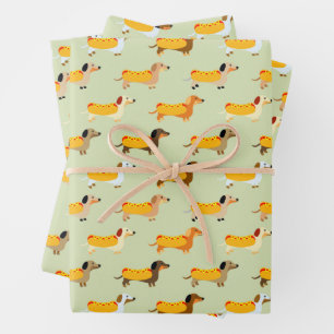 Cute Dachshunds Weiner Dog Hot Dog Funny Pattern Wrapping Paper Sheet