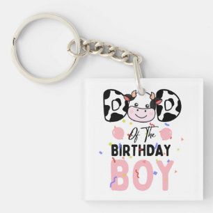 Cute Dad of The Birthday Boy Cow Farm Keychain