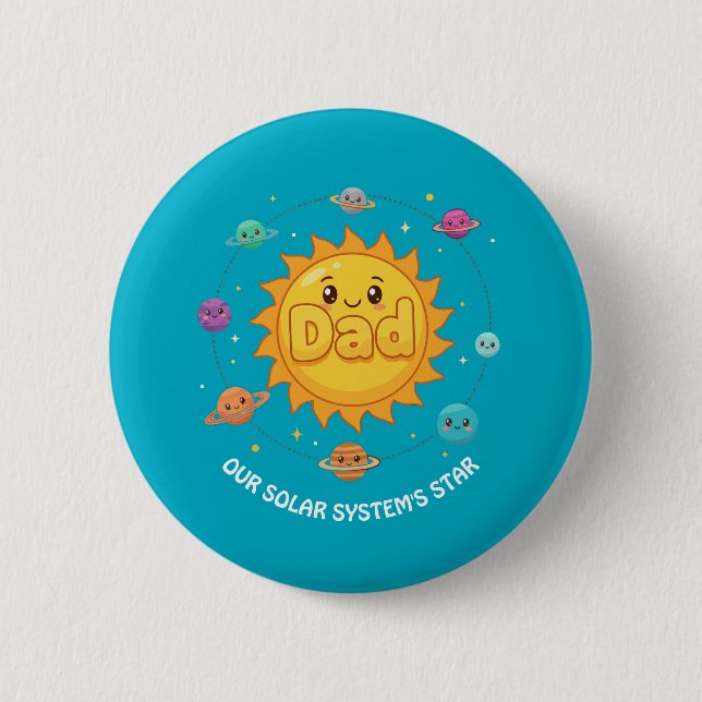 Cute Dad Solar System Star Space Cartoon 2 Inch Round Button (Front)